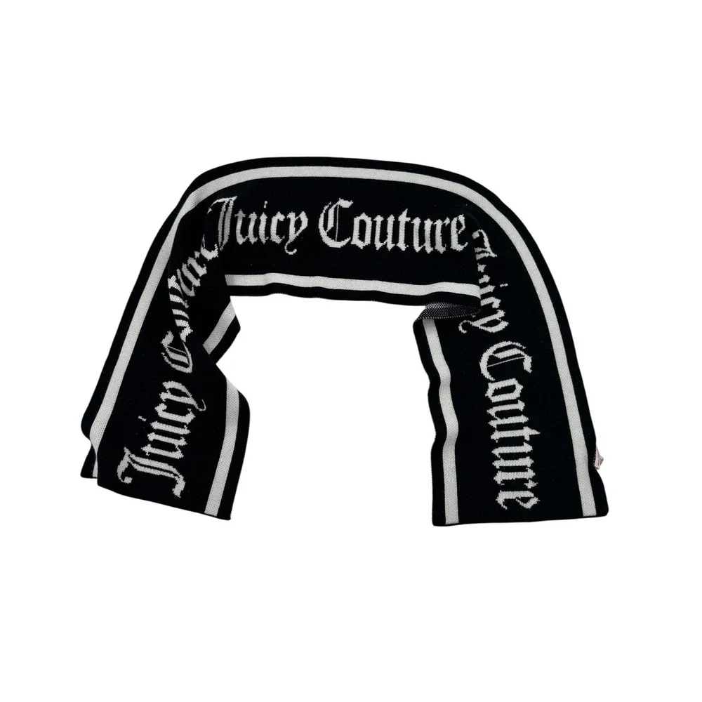 Juicy Couture Scarf Womens OS Black Excellent Knit Logo Intarsia Gothic Y2K